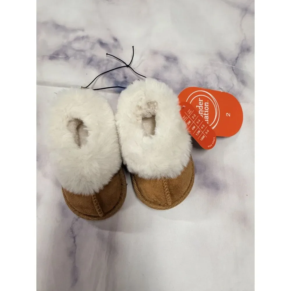 Wonder Nation Baby Girls Chestnut Faux Fur Trim Slippers 2